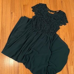 Lulu’s Emerald Green Lace Top, Open Back Chiffon Gown
